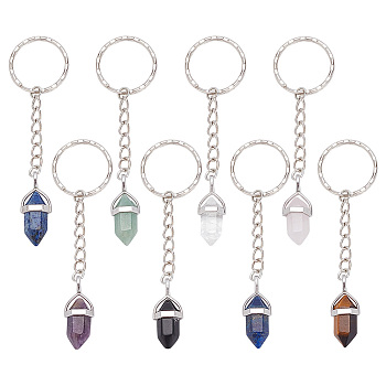Bullet Natural Gemstone Keychains, with Iron Keychain Clasp Findings, 8.8cm, 8pcs/set