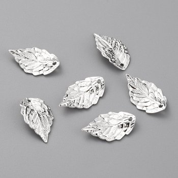 Brass Pendants, Leaf, 925 Sterling Silver Plated, 17.5x10x2.5mm, Hole: 1mm