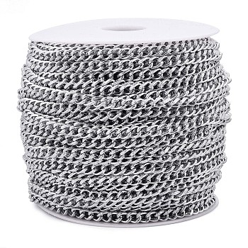 Aluminium Textured Curb Chains, Unwelded, with Spool, Silver, 7x5x1.5mm, about 131.23 Feet(40m)/Roll