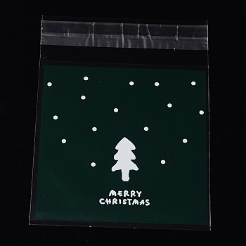 Rectangle OPP Cellophane Bags for Christmas, with Tree Pattern, Dark Green, 13x9.9cm, Unilateral Thickness: 0.035mm, Inner Measure: 9.9x9.9cm, about 95~100pcs/bag