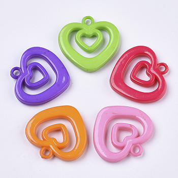 Opaque Acrylic Pendants, Heart, Mixed Color, 28x28.5x5mm, Hole: 3mm, about 260pcs/500g