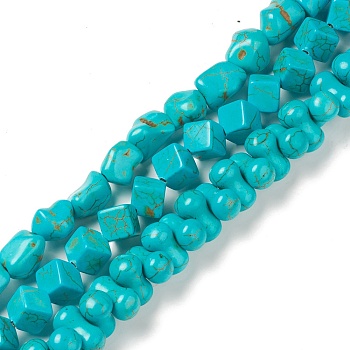 Synthetic Howlite Beads Strands, Dyed, Mixed Shapes, Dark Turquoise, 12~14x8~11x8mm, Hole: 1~1.5mm, about 38~76pcs/strand, 16.06~16.22(40.8~41.2cm), about 8 strands/500g
