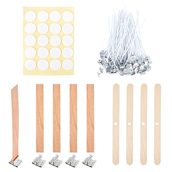 DIY Candle Making Kits, Including Iron Wick Scissor, Double-faced Self-adhesive Paper Sticker, Birch Wood Craft Ice Cream Sticks, Coated Paper Label Stickers, Mixed Color, 100x12.5mm, 100pcs