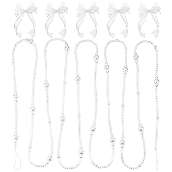 ABS Plastic Imitation Pearl Party Decorations, with 5Pcs Polyester Bowknot, White, 5220mm