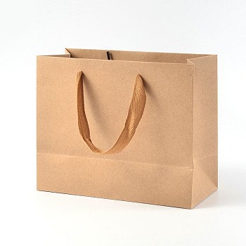 Rectangle Kraft Paper Bags, Gift Bags, Shopping Bags, Brown Paper Bag, with Nylon Cord Handles, BurlyWood, 48x35x14cm