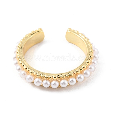 Plastic Pearl Beaded Open Cuff Ring(RJEW-C058-03G)-2