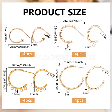 16Pcs 4 Style Brass Ring Stud Earring Findings(KK-BC0013-48)-2