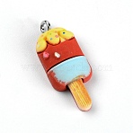 Resin Pendants, with Platinum Iron Loop, Imitation Food, Ice Cream, Yellow, 27x11x6.5mm, Hole: 2mm(RESI-WH0024-79)