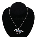 Alloy Colorful Rhinestone Horse Pendant Necklaces for Kid, Platinum, 19.69 inch(50cm)(FS-WG0E39F-03)