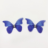 Double Layered Organza Accessories, 3D Butterfly, with Rhinestone, for Earring, Hair Clips, Jewelry Making, Dark Blue, 40x40x3mm(DJEW-WH0007-84)