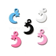 Spray Painted 201 Stainless Steel Charms, Moon with Star Charms, Mixed Color, 12x7x1mm, Hole: 1.2mm(STAS-G304-20)