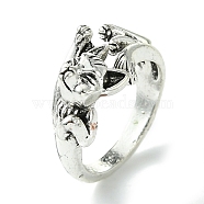 Fox Alloy Open Cuff Rings, Lead Free & Cadmium Free, Antique Silver, 10mm, Inner Diameter: 19mm(RJEW-K275-40AS)