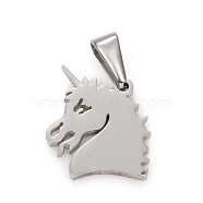 201 Stainless Steel Pendants, Unicorn, Stainless Steel Color, 18.5x15.5x1.5mm, Hole: 3.5x7.5mm(STAS-I136-10P)