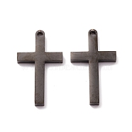 Ion Plating(IP) 304 Stainless Steel Pendants, Cross, Electrophoresis Black, 35x20x2.8mm, Hole: 2.5mm(STAS-A057-07EB)