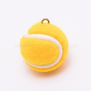 Cloth Fabric Pendants, with Platinum Tone Iron Loop, Tennis, Yellow, 7/8x3/4 inch(22x19mm), Hole: 2mm(FIND-TAC0006-27B)