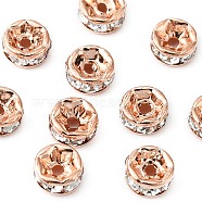 Brass Rhinestone Spacer Beads, Grade A, Straight Flange, Rondelle, Rose Gold, Crystal, 5x2.5mm, Hole: 1mm(RB-YW0001-04B-01RG)