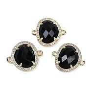 Natural Obsidian Faceted Oval Links, Rack Plating Brass Micro Pave Clear Cubic Zirconia Connector Charms, Golden, 20.5x17.5x4.5mm, Hole: 1.6mm(G-B126-01G-01)