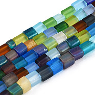Transparent Frosted Glass Bead Strands, Rectangle, Colorful, 3~8.5x3.5~4x3.5~4mm, Hole: 1.2mm, about 96~101pcs/strand, 15.16 inch~15.55 inch(38.5~39.5cm)(GLAA-N047-08-B01)