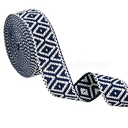 5 Yards Polycotton Ribbons, Jacquard Rhombus Ribbon, Tyrolean Ribbon, Garment Accessories, Marine Blue, 1-1/2 inch(38mm)(OCOR-FH0001-31B)