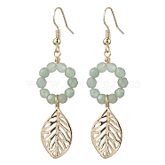 Golden Brass Leaf Dangle Earrings, Natural Green Aventurine Beaded Long Drop Earrings, 17x4mm(EJEW-TA00416)