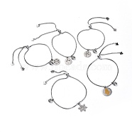 304 Stainless Steel Slider Bracelets, Charm Bracelets, with Box Chains, Mixed Shapes, Stainless Steel Color, 9-1/2 inch(24cm), Charm: 14~19x11.8~15x0.9~1.5mm(BJEW-JB04184)