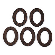 Natural Wenge Wood Pendants, Undyed, Oval Ring Charms, Coconut Brown, 50x38x3.5mm, Hole: 2mm(WOOD-T023-65)