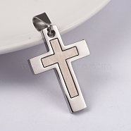 304 Stainless Steel Pendants, Cross, Stainless Steel Color, 31x22x2mm, Hole: 5x8mm(X-STAS-K091-01P)