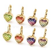 Glass Leverback Earrings, with Brass Findings, Heart, Mixed Color, 25.5x14mm(EJEW-P269-06KCG)