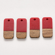 Resin & Walnut Wood Pendants, Waxed, Rectangle, Red, 20.5x10x3~4mm, Hole: 2mm(RESI-S384-008A-A04)