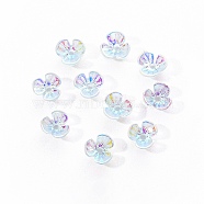 Electroplated 3-petal Flower Resin Cabochons, Nail Art Decoration Accessories, Pale Turquoise, 6x6.5x2.5mm, Hole: 1mm, 10pc/bag(MRMJ-R128-15A)