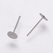 304 Stainless Steel Stud Earring Settings, Flat Pad Earring Post, Flat Round, Stainless Steel Color, Tray: 5mm, 12x5mm, Pin: 0.7mm(X-STAS-K146-009-5mm)