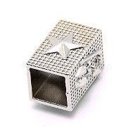 Alloy Cord Ends, End Caps, Cuboid with Star, Platinum, 13x10x10mm, Hole: 4.5mm, Inner Diameter: 6.5mm(PALLOY-WH0082-23)
