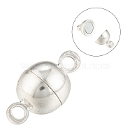 Brass Magnetic Clasps with Loops, Round, Silver Color Plated, 11.5x6mm, Hole: 1.2mm(MC019-S)