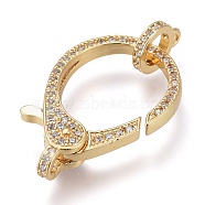 Brass Micro Pave Cubic Zirconia Lobster Claw Clasps, with Bail Beads/Tube Bails, Long-Lasting Plated, Clear, Real 18K Gold Plated, 27x18x5mm, Hole: 2x2.5mm, Tube Bails: 10x8x2mm, hole: 1.4mm(ZIRC-M108-14A-G)