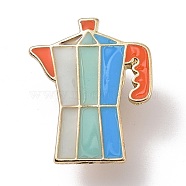 Coffeepot Enamel Pin, Light Gold Plated Alloy Badge for Backpack Clothes, Dodger Blue, 23.5x19x1.5mm(JEWB-G012-F04-B)