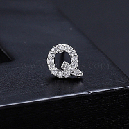 Platinum Brass Micro Pave Cubic Zirconia Stud Earrings, Initial Letter, Letter Q, No Size(XI6969-17)