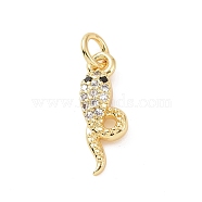 Brass Micro Pave Cubic Zirconia Pendants, with Jump Ring, Snake Charm, Golden, 15.5x5x2.5mm, Hole: 2.8mm(KK-C012-45G)