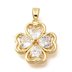 Brass Micro Pave Cubic Zirconia Pendants, Clover Charms, Clear, 18.5x17x4.5mm, Hole: 3x5mm(ZIRC-D275-01G-01)