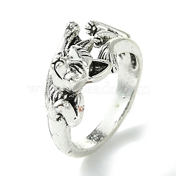 Fox Alloy Open Cuff Rings, Lead Free & Cadmium Free, Antique Silver, 10mm, Inner Diameter: 19mm(RJEW-K275-40AS)