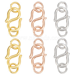 GOMAKERER 6Pcs 3 Colors 925 Sterling Silver S-Hook Clasps, Connector Components for Jewelry Making, with 925 Stamp, Mixed Color, 9x6x1.4mm, 2pcs/color(FIND-GO0001-44A)