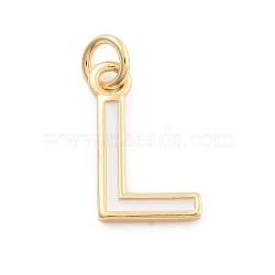 Rack Plating Brass Pendants, with Enamel and Jump Ring, Cadmium Free & Lead Free, Long-Lasting Plated, Real 18K Gold Plated, Letter, Letter L, 11.5x7x1mm, Hole: 2.5mm(KK-C065-05L-G)