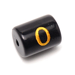 Painted Glass Beads, Black Column with Gold Letter, Letter.O, 13.7x10mm, Hole: 1.5mm(GLAA-TAC0009-01O)