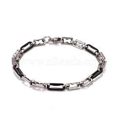 201 Stainless Steel Oval Link Chain Bracelets, 304 Stainless Steel Clasps, Two Tone Highly Sturdy Bracelet for Men Women, Electrophoresis Black & Stainless Steel Color, 8-1/2 inch(21.7cm)(STAS-E160-08EBP)