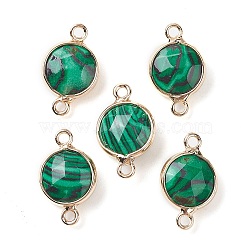 Synthetic Malachite Connector Charms, Faceted Flat Round with Golden Plated Brass Frame, 16.5x10.5x5mm, Hole: 1.5mm(G-C102-09G-G)