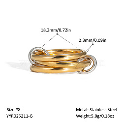 Stainless Steel Interlocking Stackable Rings for Women, Real Gold Plated & Stainless Steel Color, 2.3mm, Inner Diameter: 18.2mm(UZ3433-1)