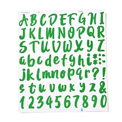 Number & Alphabet & Sign PVC Waterproof Self-Adhesive Sticker, for Gift Cards Decoration, Green, 21.5x18.5x0.02cm, Tags: 5~26x5~20mm, 72pcs/sheet(DIY-I073-04G)