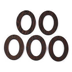 Natural Wenge Wood Pendants, Undyed, Oval Ring Charms, Coconut Brown, 50x38x3.5mm, Hole: 2mm(WOOD-T023-65)