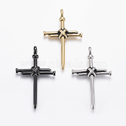 304 Stainless Steel Big Pendants, Cross, Mixed Color, 56x34x8mm, Hole: 6mm(STAS-F157-07)
