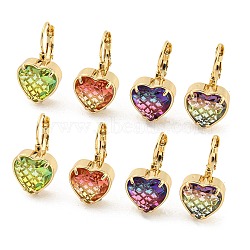 Glass Leverback Earrings, with Brass Findings, Heart, Mixed Color, 25.5x14mm(EJEW-P269-06KCG)