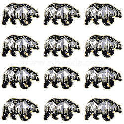 12Pcs Alloy Enamel Brooches, Enamel Pin, with Butterfly Clutches, Bear with Snow Mountain, Black, Golden, 17.5x28.5mm(JEWB-WR0001-13)